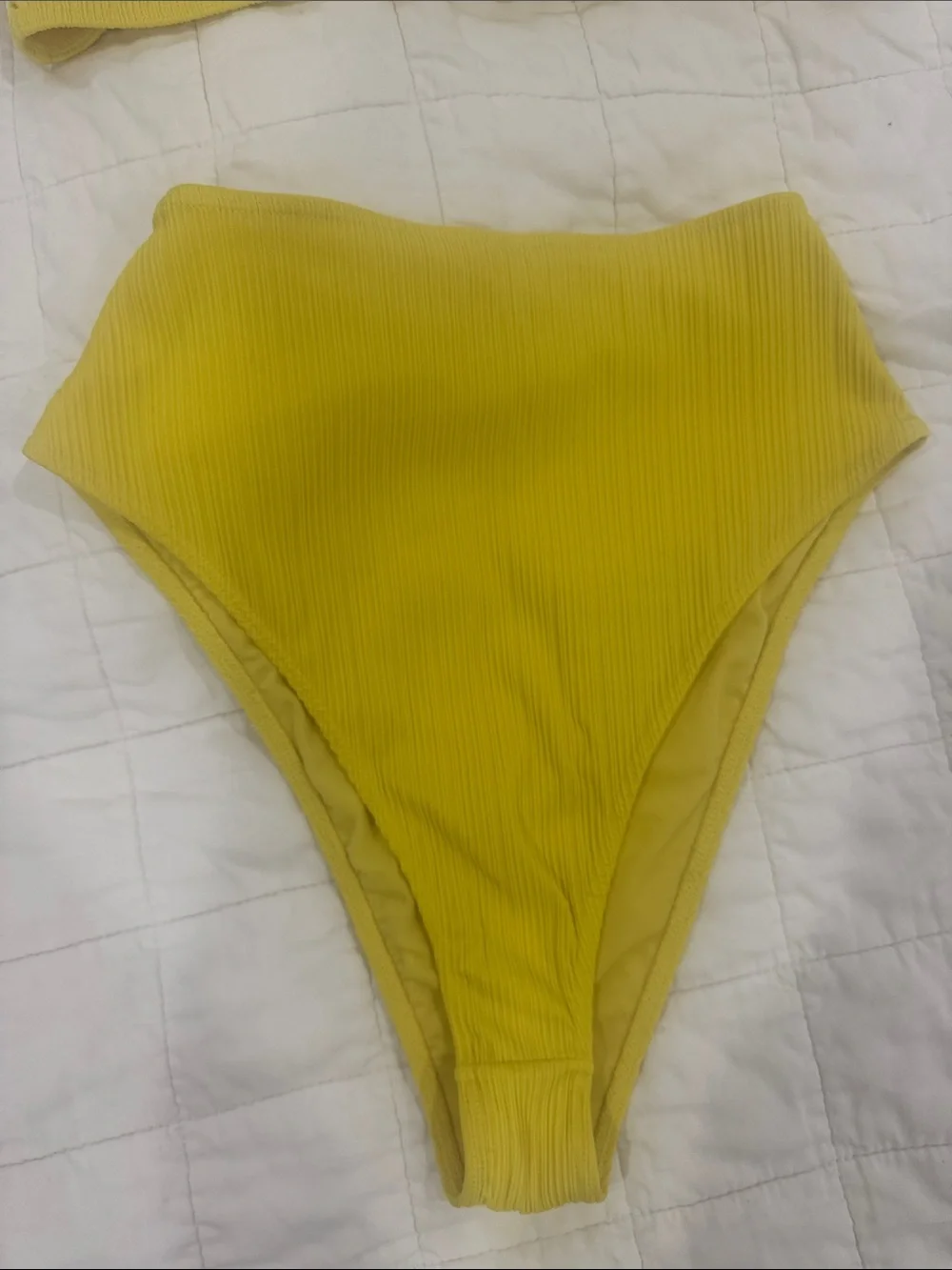 Frankie's Bikinis Bright Yellow High-Waist Ribbed Bikini